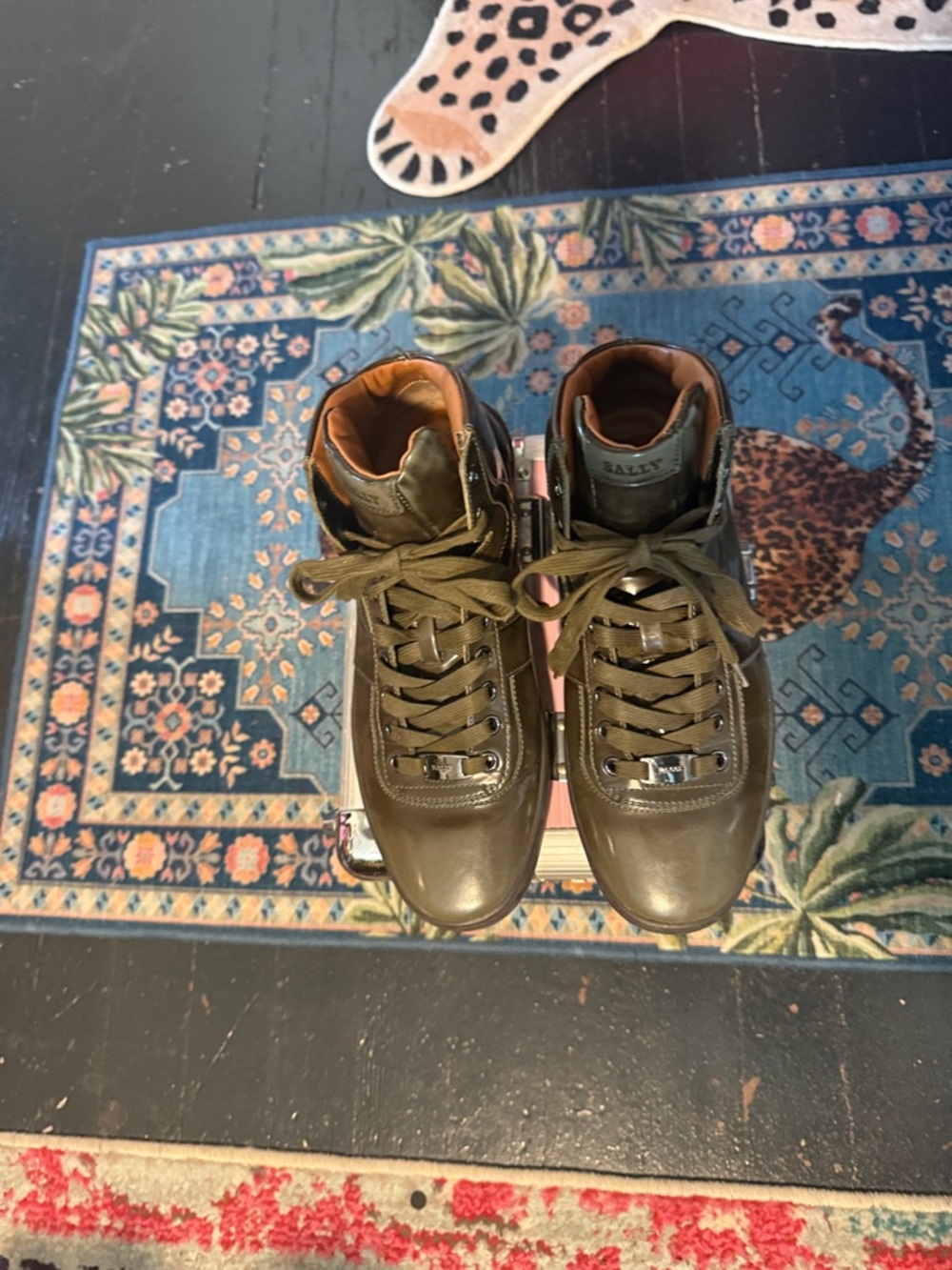 Bally Men's Olive Green Leather High-Top Boots